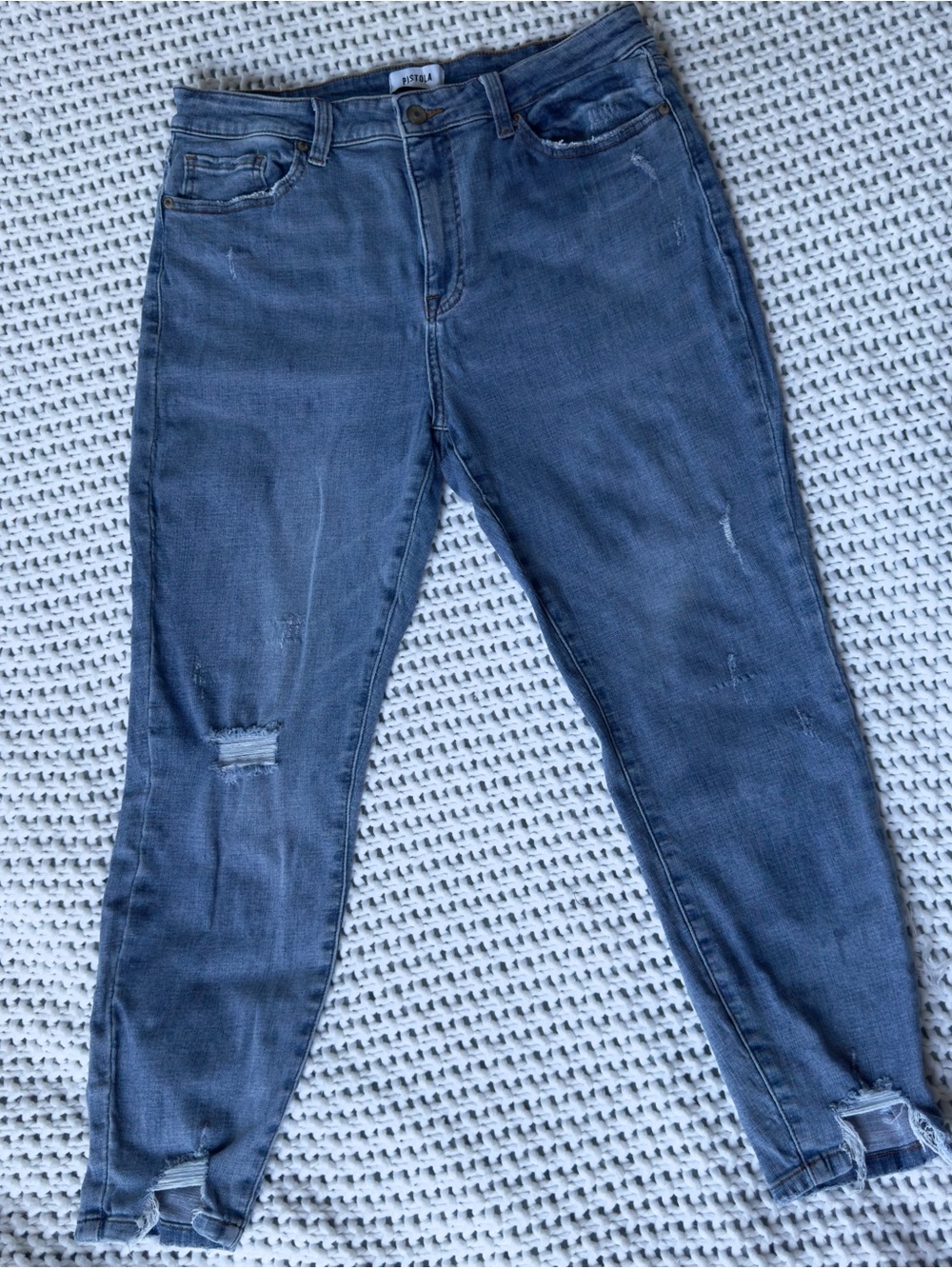 Pistola Skinny Jeans Distressed Cropped Ankle in Blue size 32